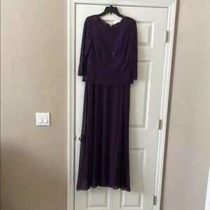 Alex Evenings deep plum 3/4 Sleeve Gown